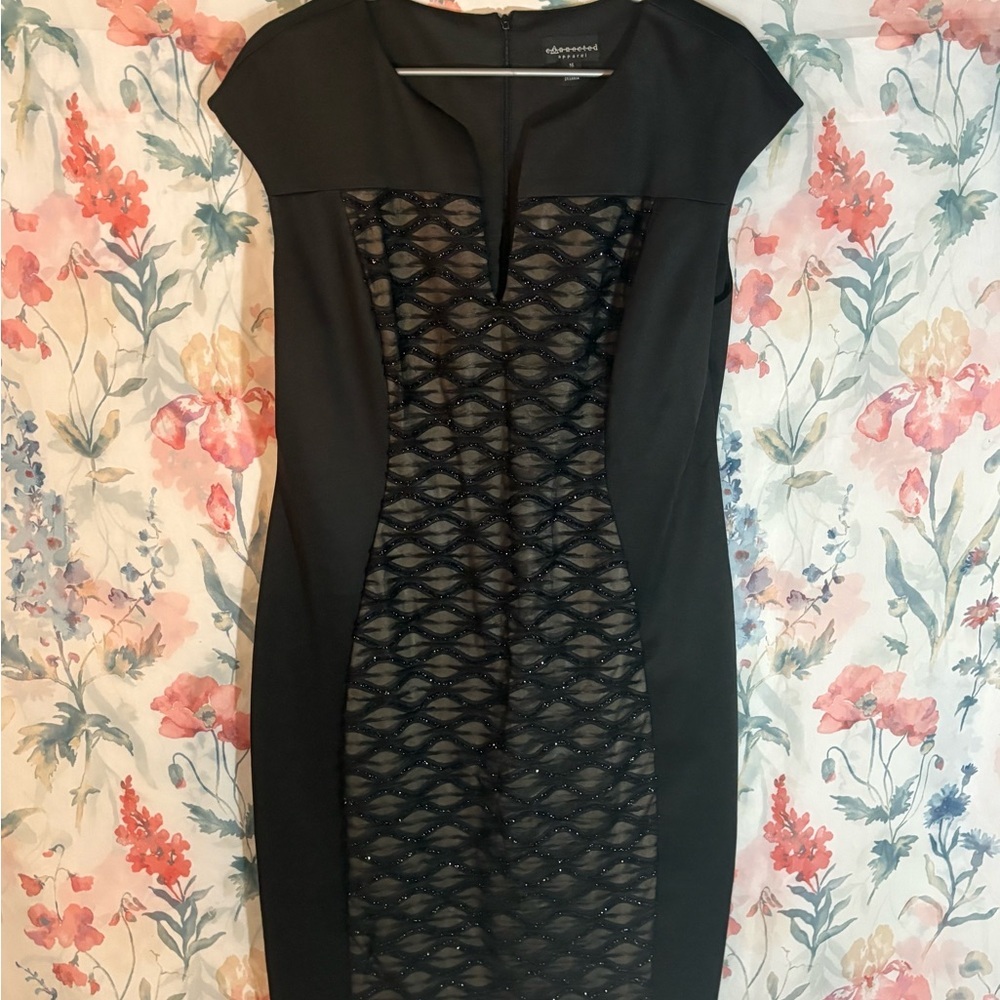 Vintage Connected Apparel Black Dress with Lace Overlay